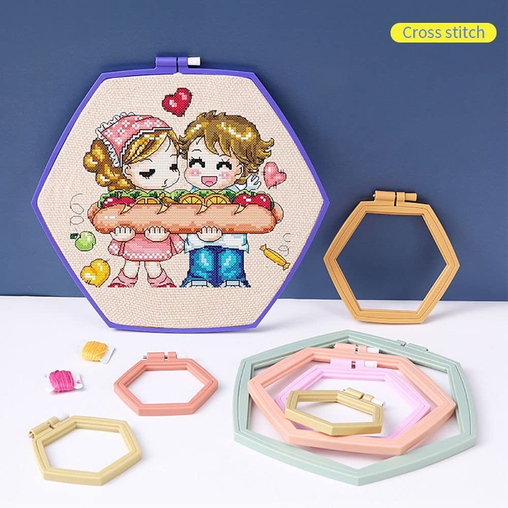 gofidin 6 Pcs DIY Needlecraft Hand Hexagon Embroidery Hoops Plastic Cross Stitch Loop Ring Household Sewing Tools