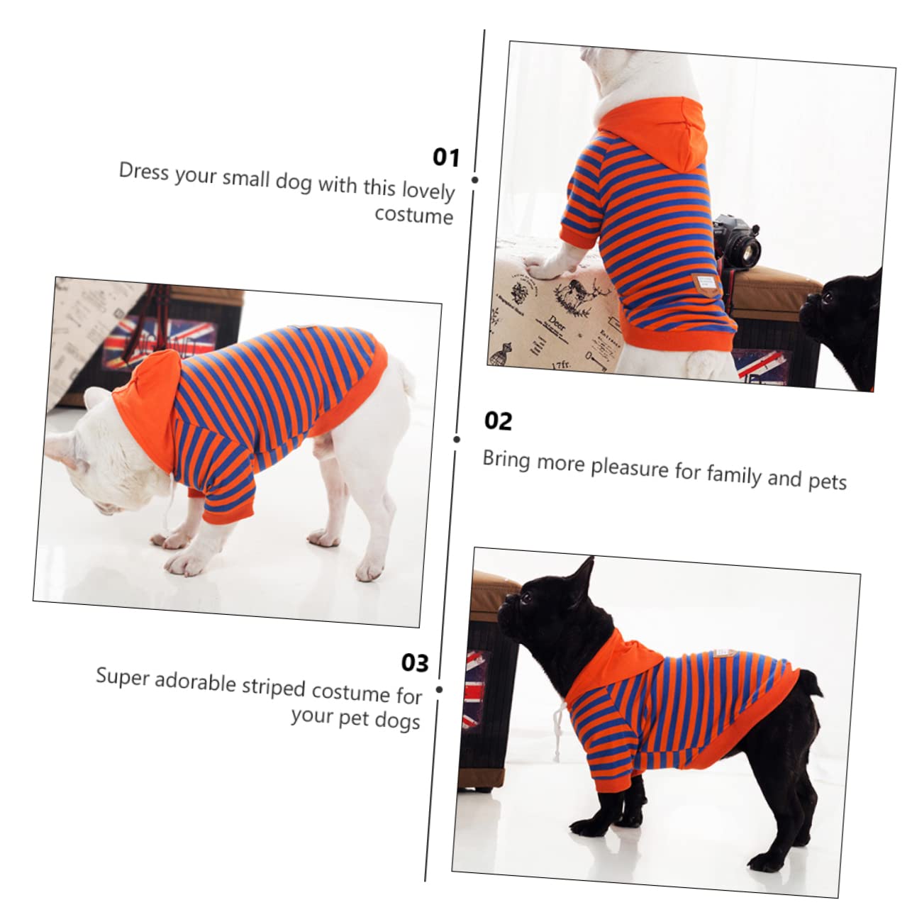 Kisangel 3piezas Ropa para Mascotas Sudadera De Rayas para Perros Pequeños Cómoda y Cálida para Ocasiones Especiales y Actividades Al Aire