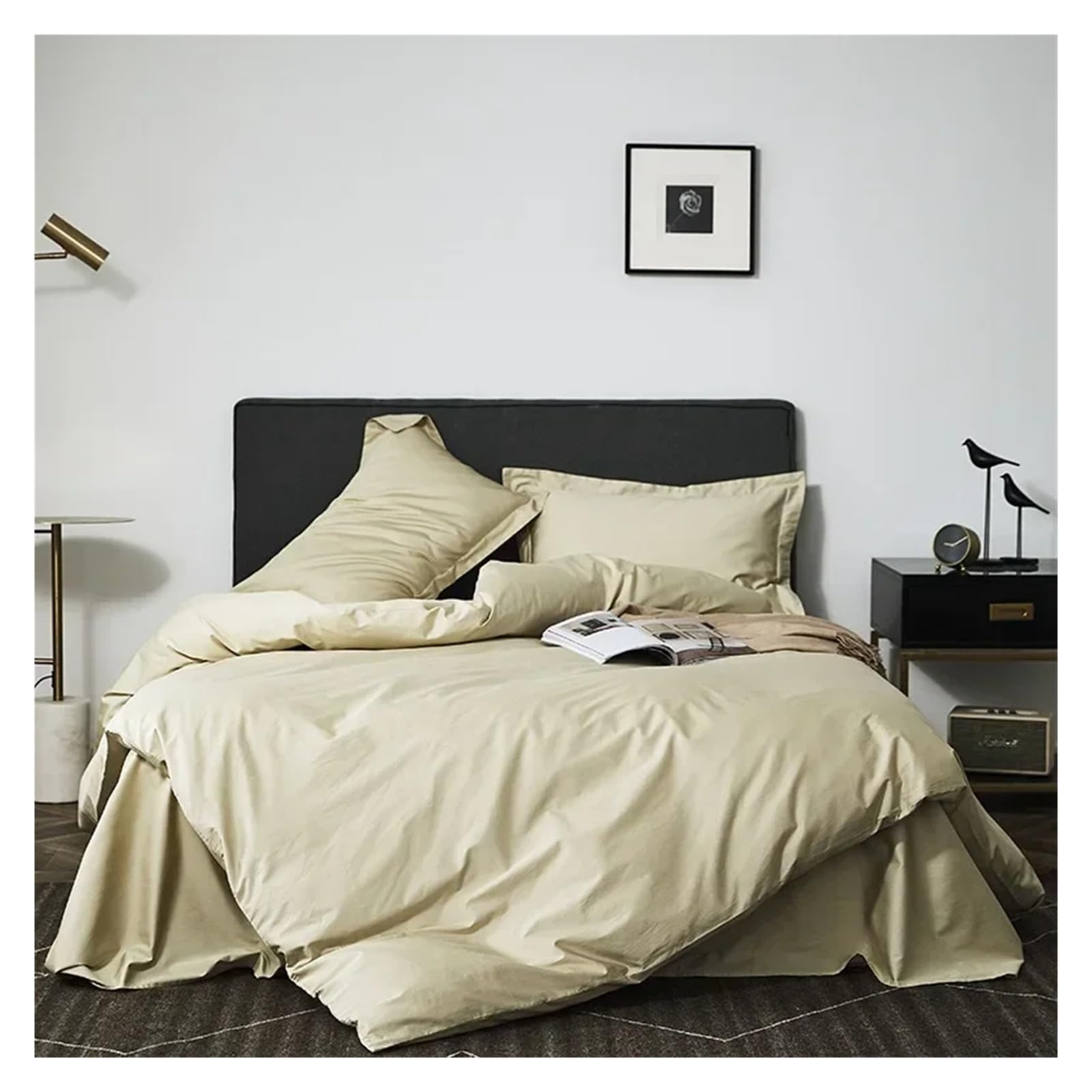 Thread Count Light Luxury Cotton Long Staple Cotton Four Piece Set Simple Solid Color Contrast Bed Sheet Fitted