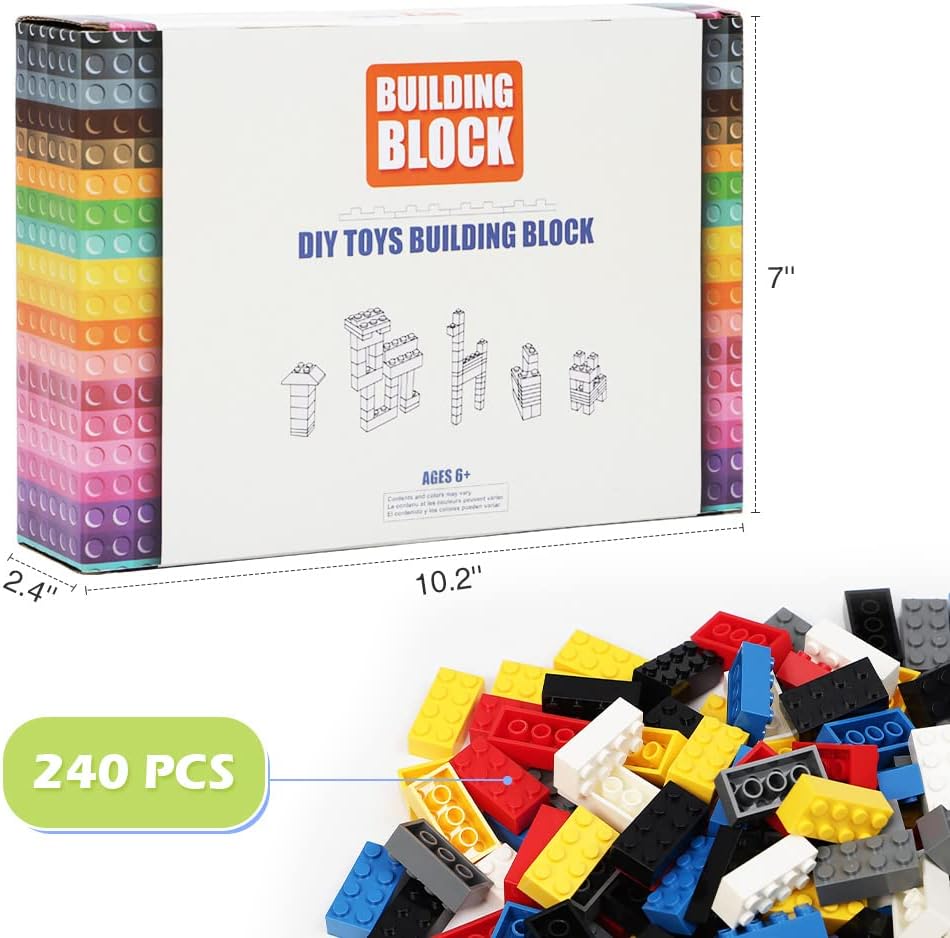 Classic Building Bricks, 240 Piece 2x4 Building Blocks STEM Creative Building Toys, 100% Compatible with All Major Brands, Building Bricks Play Set for Kids Age 6+ (Multicolored)