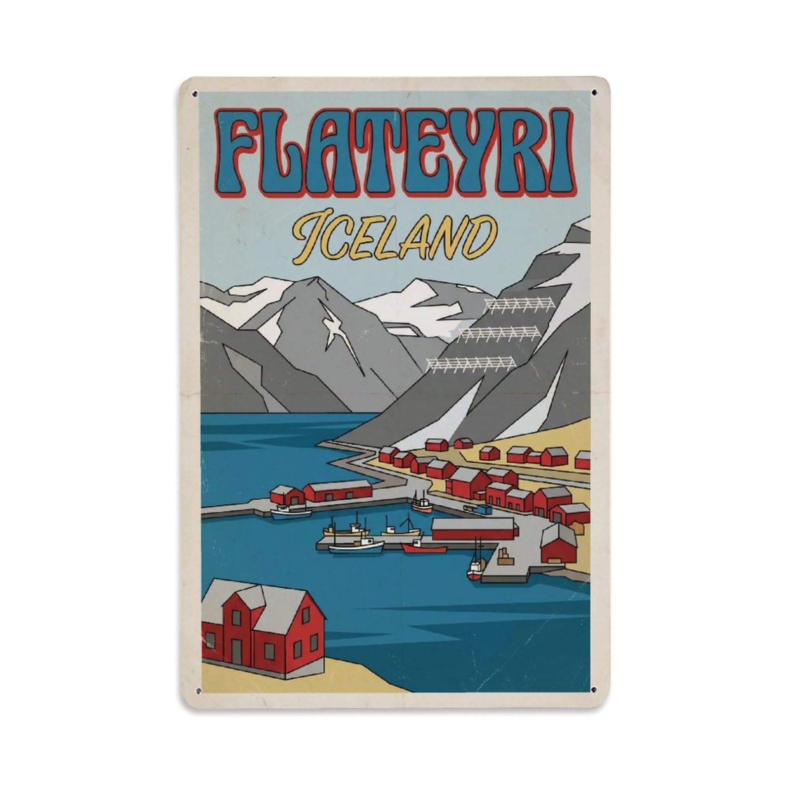 Vintage Travel Flateyri Iceland Westfjords Metal Tin Sign