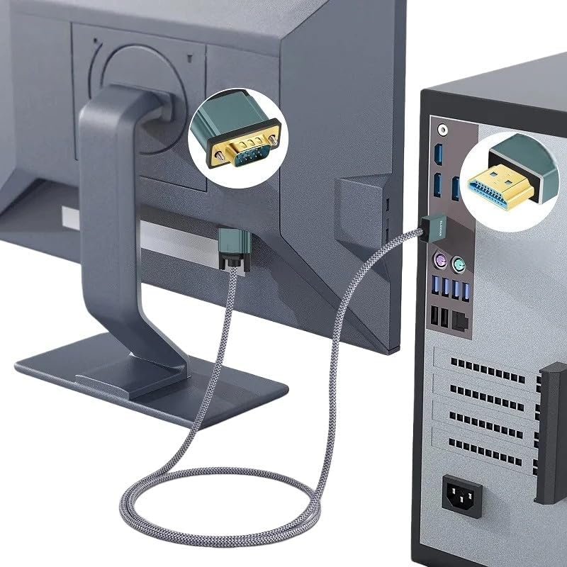 HDMI to VGA Cable, Aluminum Alloy Shell, Nylon Braided Gold-Plated, Compatible with Computers, laptops, projectors(1.8m)