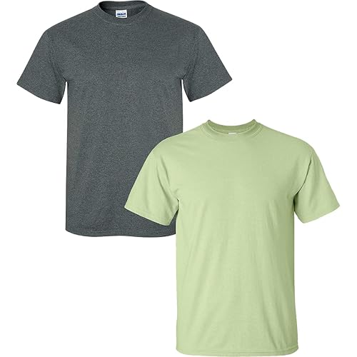Gildan Men's Ultra Cotton T-Shirt, Style G2000, 2-Pack XL-DarkHeather+Pistachio