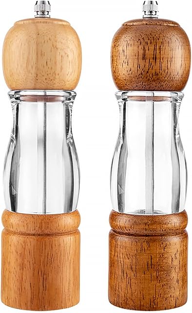 Salt and Pepper Wooden 8" inch Mill Grinder Set of 2 with Adjustable Ceramic Grinding Rotor for Professional and Home Kitchen Use Carton Packaging for Kitchen Cooking Supplies Gift Honey&Nature