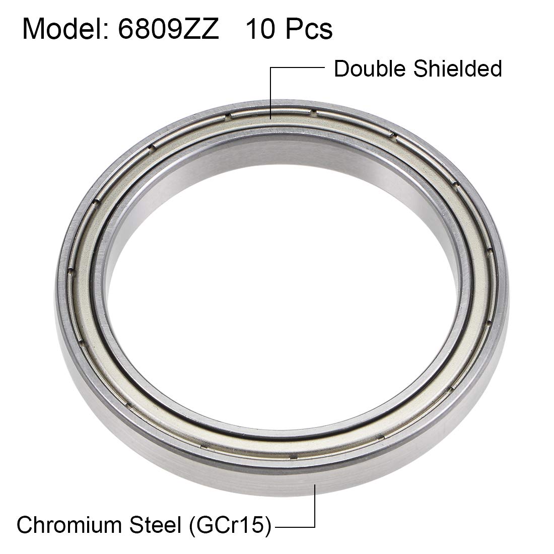 uxcell 6809ZZ Deep Groove Ball Bearings Z2 45mm x 58mm x 7mm Double Shielded Chrome Steel 10pcs