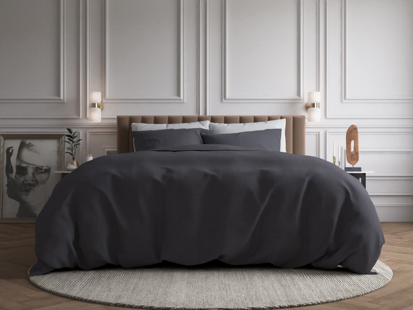Sleeptime Biancheria da letto, 4 pezzi, 135 x 200 cm, colore antracite, 100% cotone, non necessita di stiratura e delicato sulla pelle, qualità alberghiera con 2 federe 80 x 80 cm, traspirante e