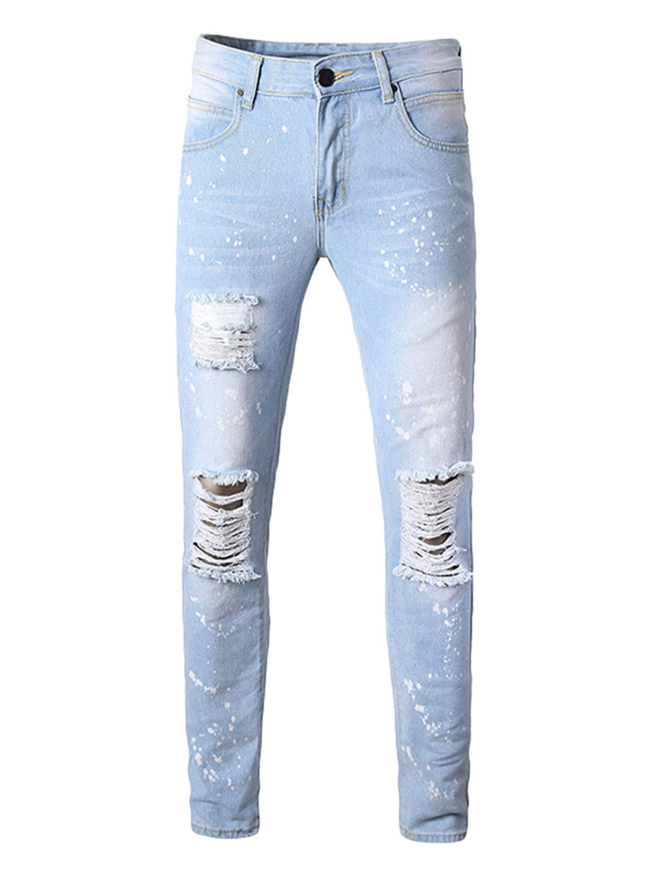 Andongnywell Mens Casual Ripped Denim Pants Skinny Destroyed Jeans Loose Straight Distressed Trousers