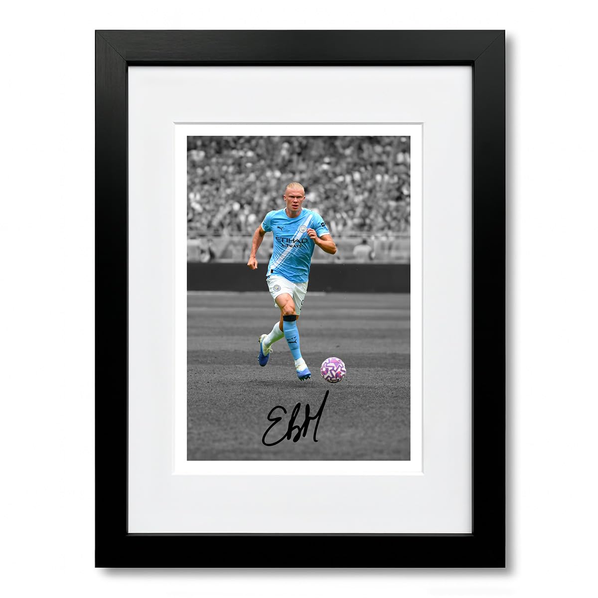 Erling Haaland Manchester City Signed Photo Poster Print Picture Display Framed Autograph Memorabilia for Football Fans Gift Man City Norway (A4 Framed & Mounted B+W) โ image 1