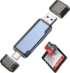 Leitor de Cartão SD USB 2.0 e USB-C, Adaptador Compatível com iPhone 15 16/Pro/Pro Max, MacBook, OTG, SDHC SDXC MicroSD UHS-I