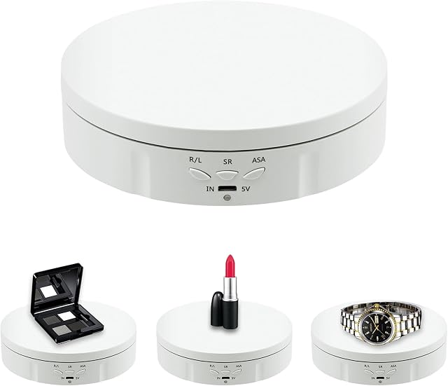 Mcbazel 360 Degree Rotating Display Stand for Photography 360° Electric Rotating Turntable Motorized Rotating Stand Display Table for Display Jewelry, Watches, Digital Products - 5.7 Inch(White)