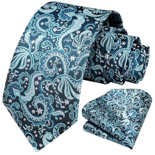Image of HISDERN Ties for Men Paisley Floral Tie Handkerchief Classic Woven Business Formal Necktie and Pocket Square Set Wedding