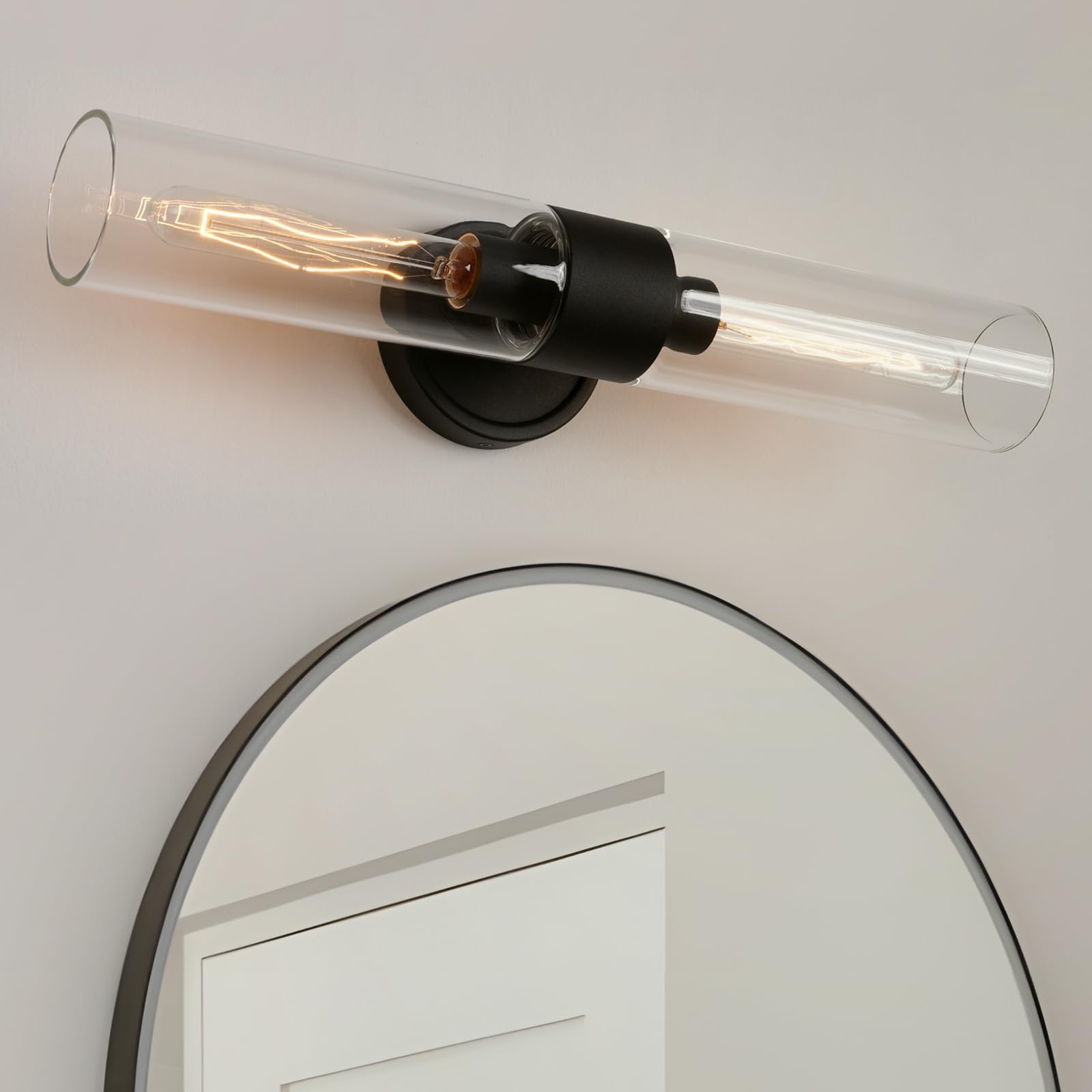 2-Lights Modern Wall Sconces Black Bathroom Vanity Light with Handblown Clear Glass Hardwired Wall Sconce Light for Bathroom Mirror Bedroom Livingroom Hallway Indoor