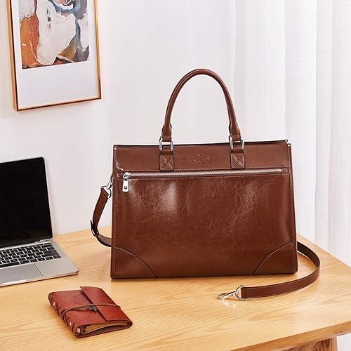 Miniatura 7 de CLUCI Maletín de cuero para mujer, 15.6 pulgadas, portátil, computadora de negocios, bolso de trabajo para mujer