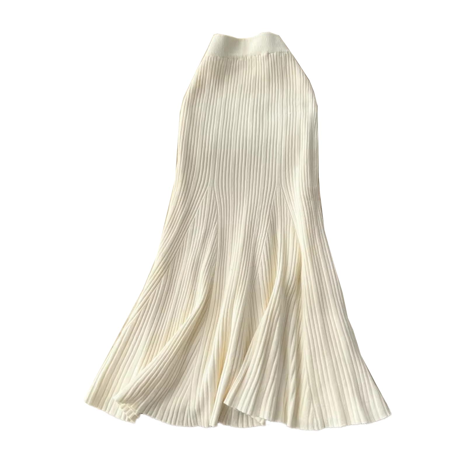 Gonna Midi da Donna a Sirena in Maglia a Coste a Vita Alta