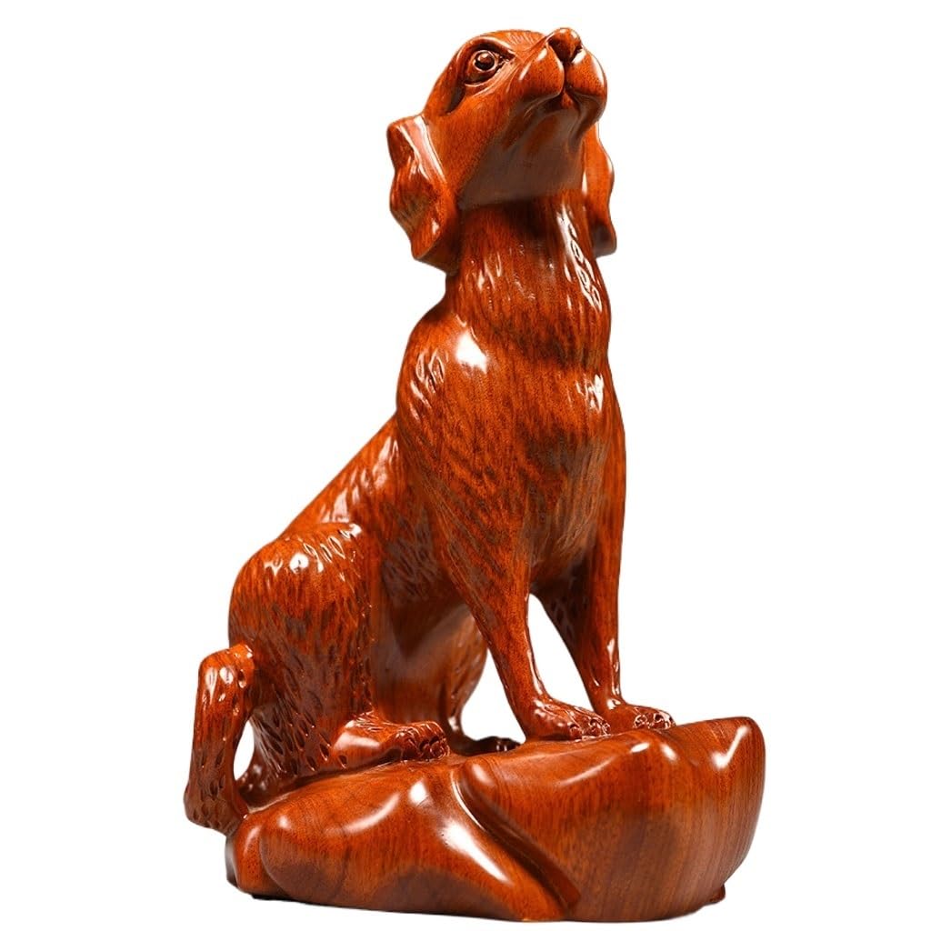 Sculpture en bois de chien acajou ornement bois massif salon 7.87in