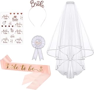 Bachelorette Party Accessories Set, 5 Pieces Bride to be Sash and Veil Bride Headband Bridal Decoration Accessories for Bachelorette Party Supplies