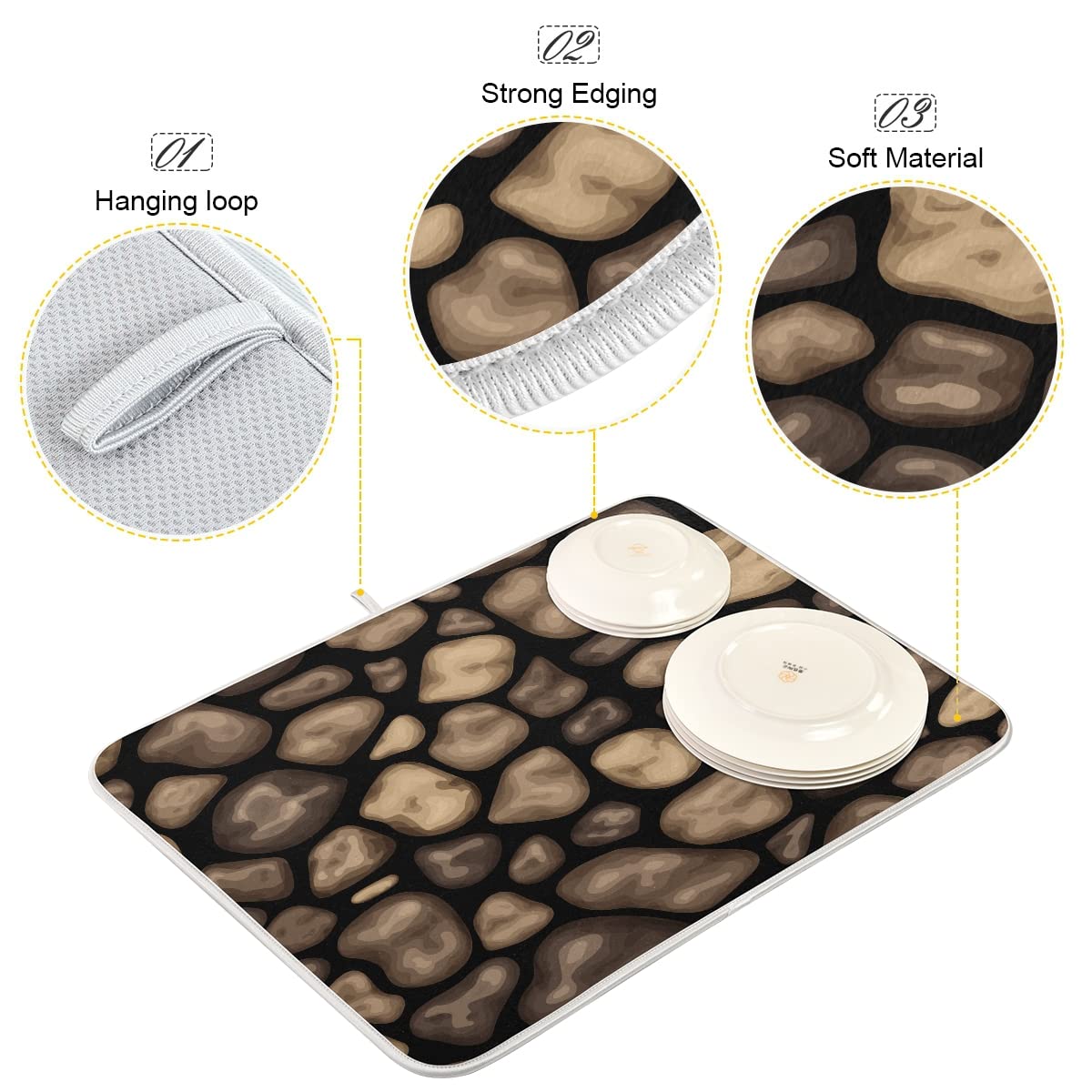 Cucina Piatto di asciugatura Mat Assorbente Acqua Stoviglie Pad Protettivo Doppio Lato Uso Piatti Rack Mat 45,7x61 cm Carino Bambini Modello Ragazze Ragazzi Colorato