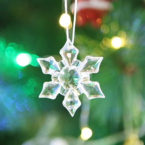Miniatura 3 de Winterworm Juego de 40 adornos de Navidad  Colgantes de copos de nieve acrílicos transparentes con purpurina, carámbanos de gota de árbol de