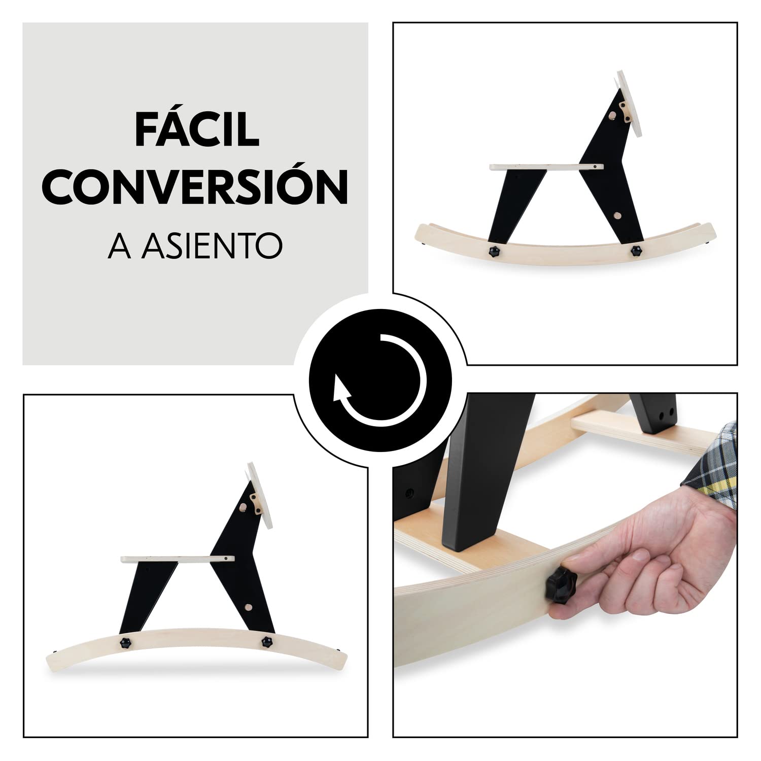 hauck Caballo Balancin Madera Certificada FSC®, Balancin Bebe a Partir de 18 Meses, Juguetes Montessori, Caballos Juguetes, Base Basculante Desmontable