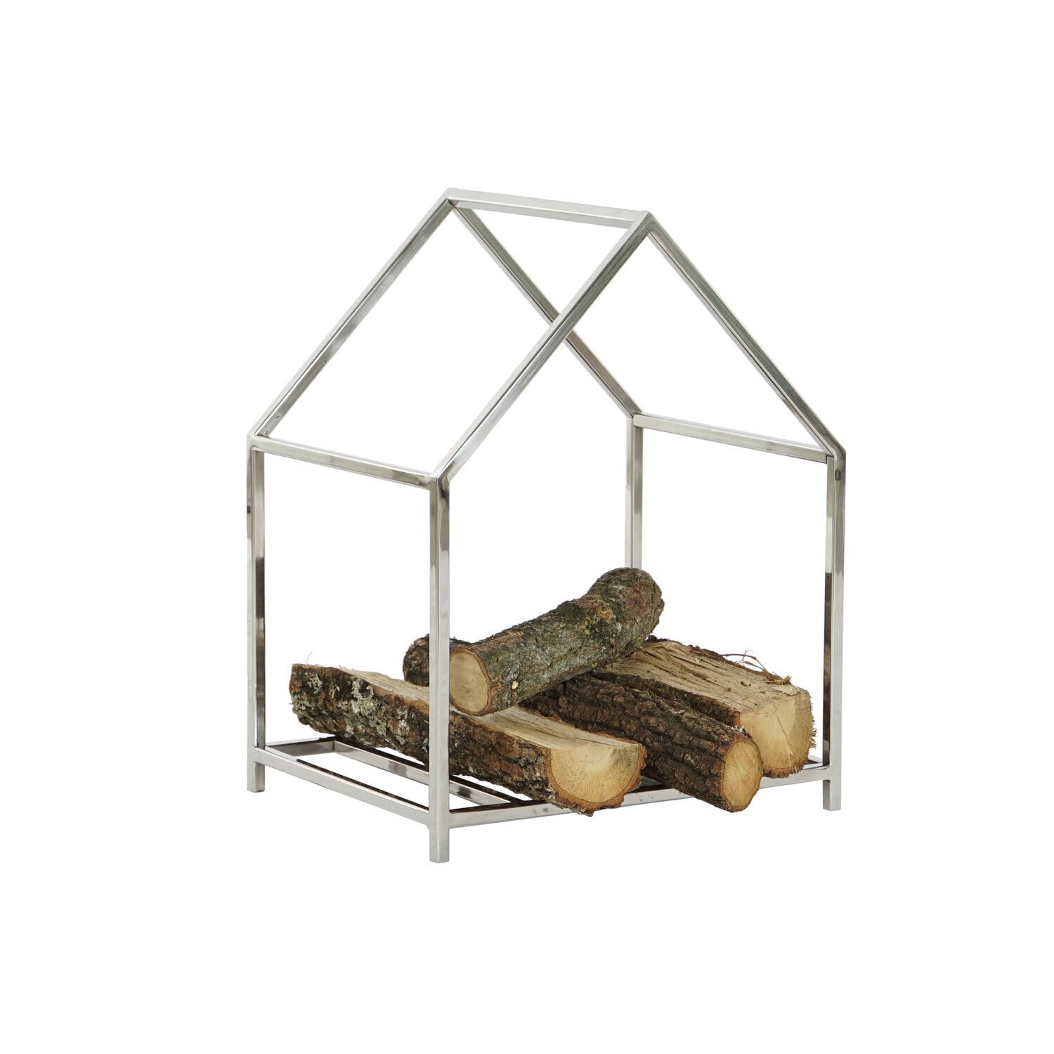 Rangement à bûches inox 40x30x50 cm servant de porte-bûches moderne argenté