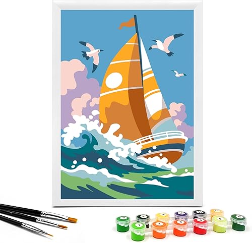 Miniatura 10 de Nariolar Pintura por números para niños de 8 a 12 años con cartón preimpreso de 7 x 9.5 pulgadas, 12 macetas de pintura acrílica y 3 pinceles de