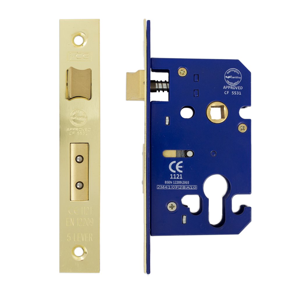 Fire Rated Euro Profile Sashlock Case 63 mm (44 mm Backset) Electro Brass