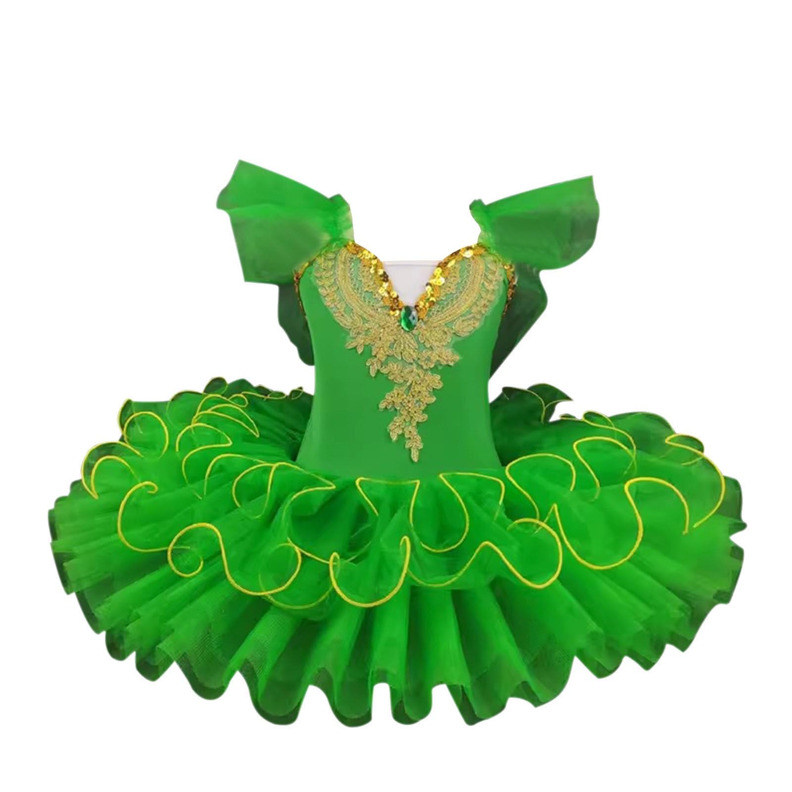 Sparkling Princess Dress for Girls, Toddler Ballerina Costume Kids Tulle Cami Dresses Embroidered Swan Lake Costume Flutter Sleeve Glitter Sequins Ballet Tutu Dance Leotard Christmas Party Dress