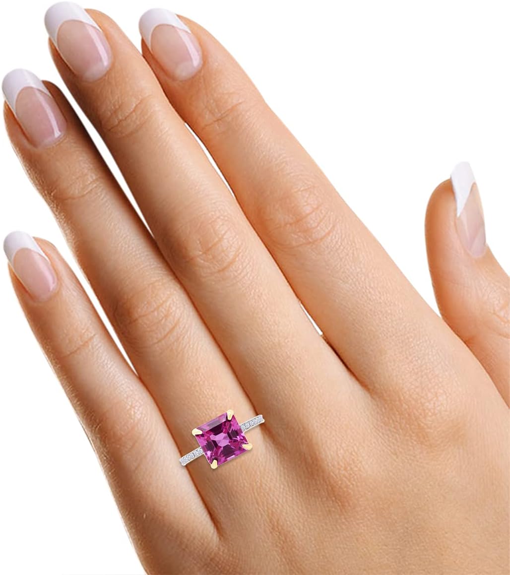 AFFY Simulated Pink Sapphire & White Cubic Zirconia Engagement Ring in 925 Sterling Silver (3.25 cttw)