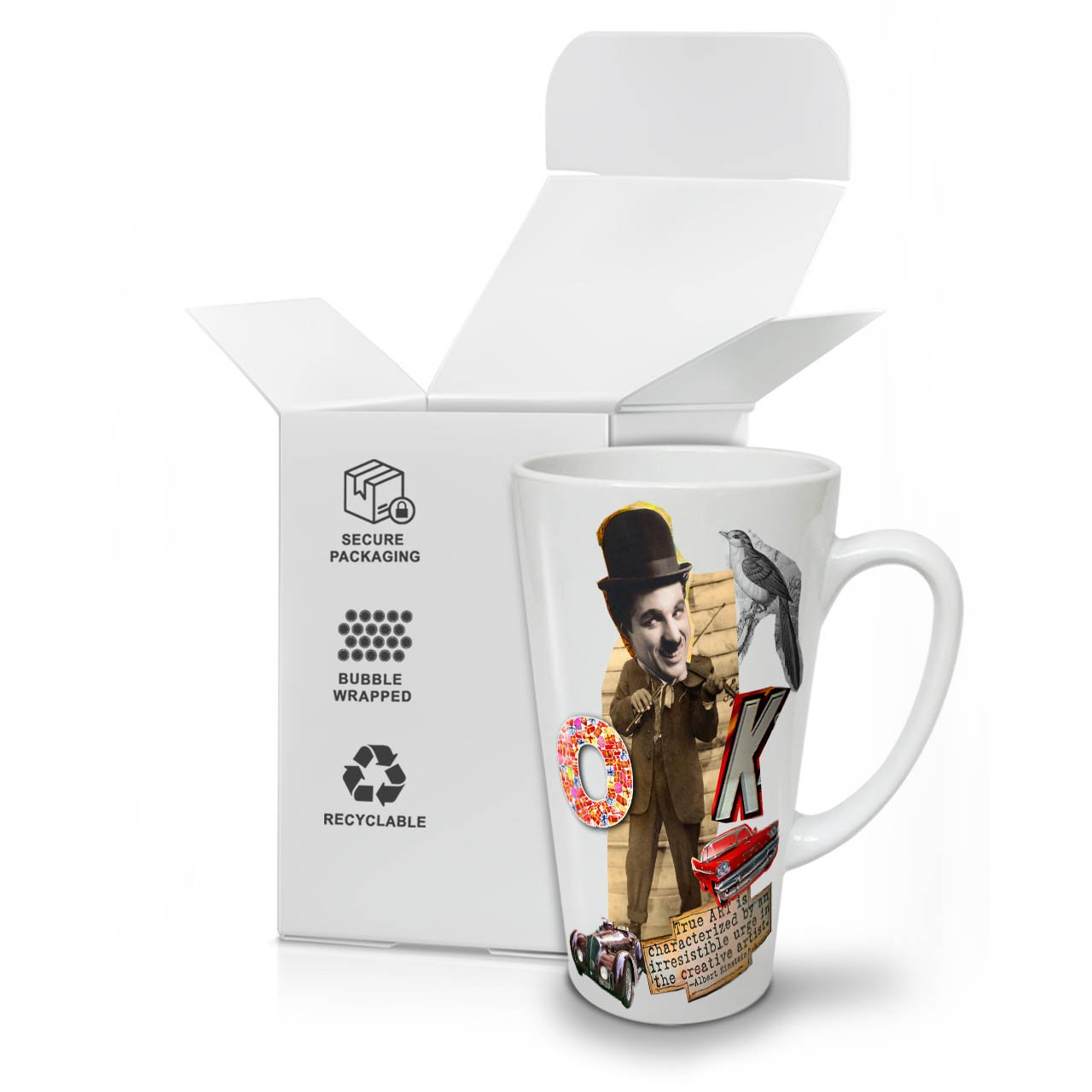 Charlie Chaplin Designer Tasse Aus Porzellan, 330 Ml – Handgefertigt & Spülmaschinenfest
