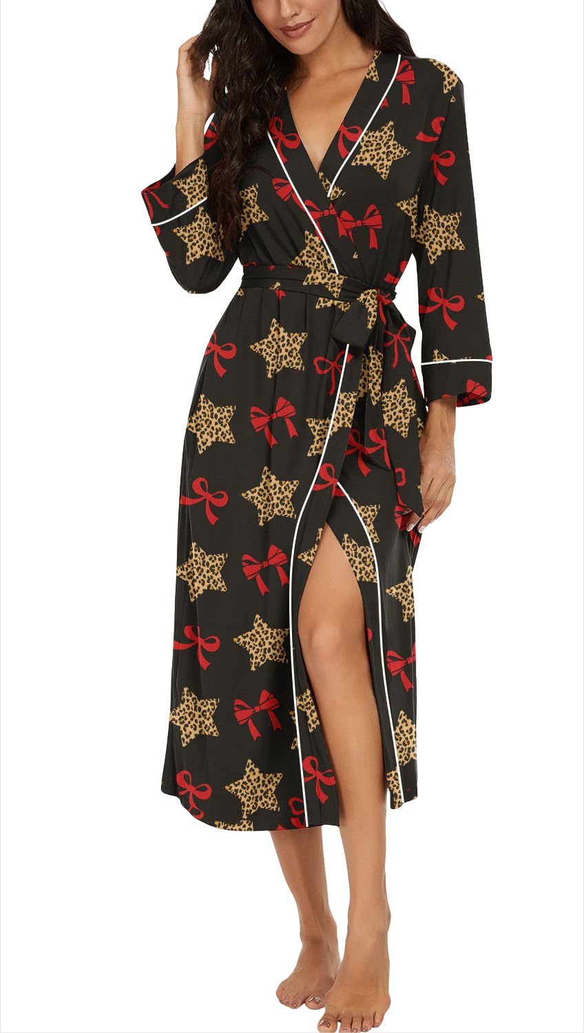 PrinStory Women Dressing Gowns Causal Kimono Robes Long Bathrobe Soft Womens 3/4 Sleeve Ladies Loungewear — view 25