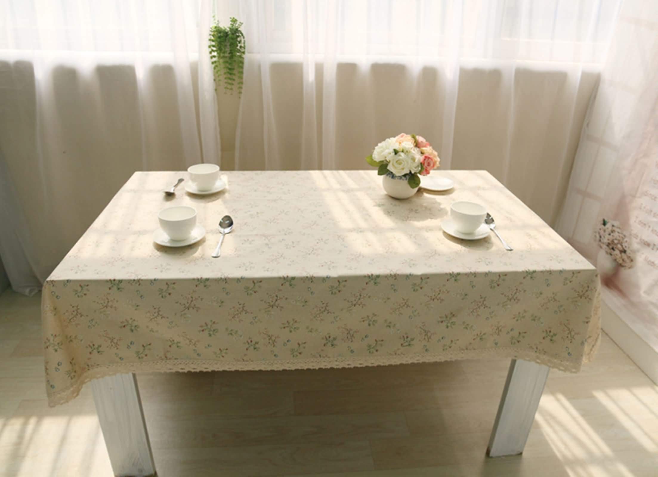 Daesar Tovaglia Cucina Lavabile 250x140cm(98x55 inch) Tovaglia Rettangolare Fantasia Motivo Floreale Tovaglia Lino di Cotone Beige