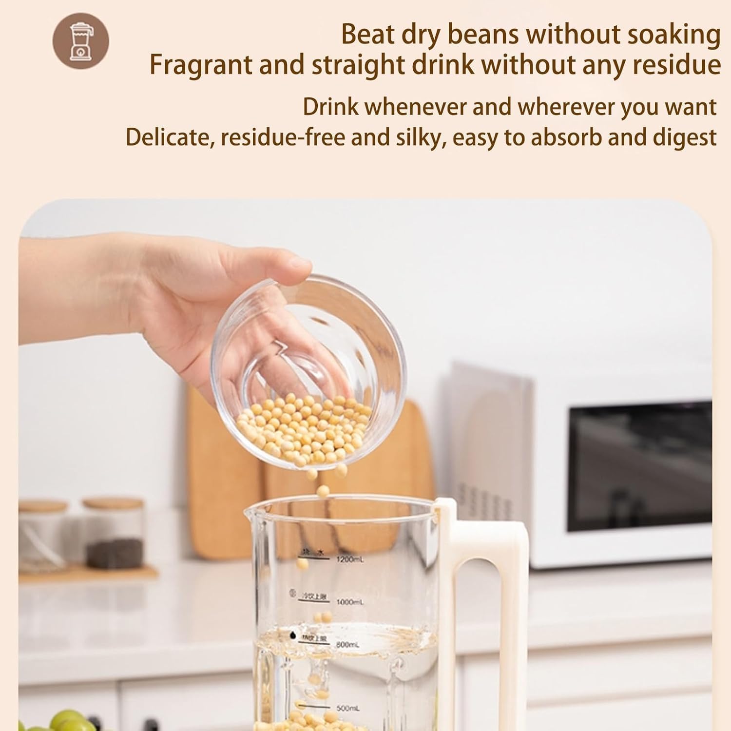Macchina Automatica per Latte di soia, Macchina per Latte di Noci da 1200 ml, Latte di mandorle, soia, Avena, Latte vegetale o di Cocco Fatto in casa, Bevande Senza lattosio, 12 Ore di autonomia,