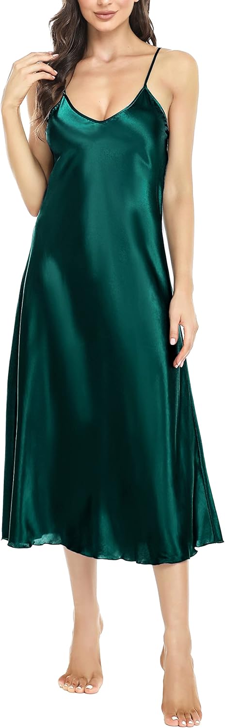 Lovasy Women Satin Nightgown Sexy Lingerie Long Slip Dress V Neck Sleepwear Nightdress S-XXL - Image 5