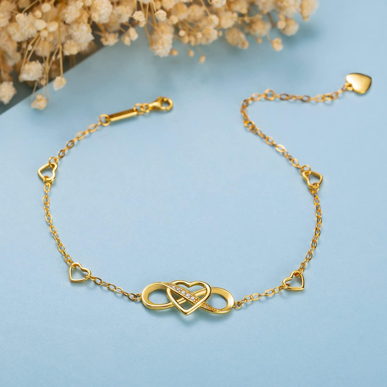 Billie Bijoux 925 Sterling Silver Anklet Bracelets for Women Infinity Heart Ankle Bracelet White Gold Plated Love Charm Adjustable Large Bracelet Gifts for Women Wife - Image 2