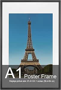 HOMESEVEN A1 Picture Frame (23.4 x 33.1 inches), Solid Wood Black Wood Poster Frame-Horizontal and Vertical Wall Hanging for Home, Exhibition, Caffe(Black)