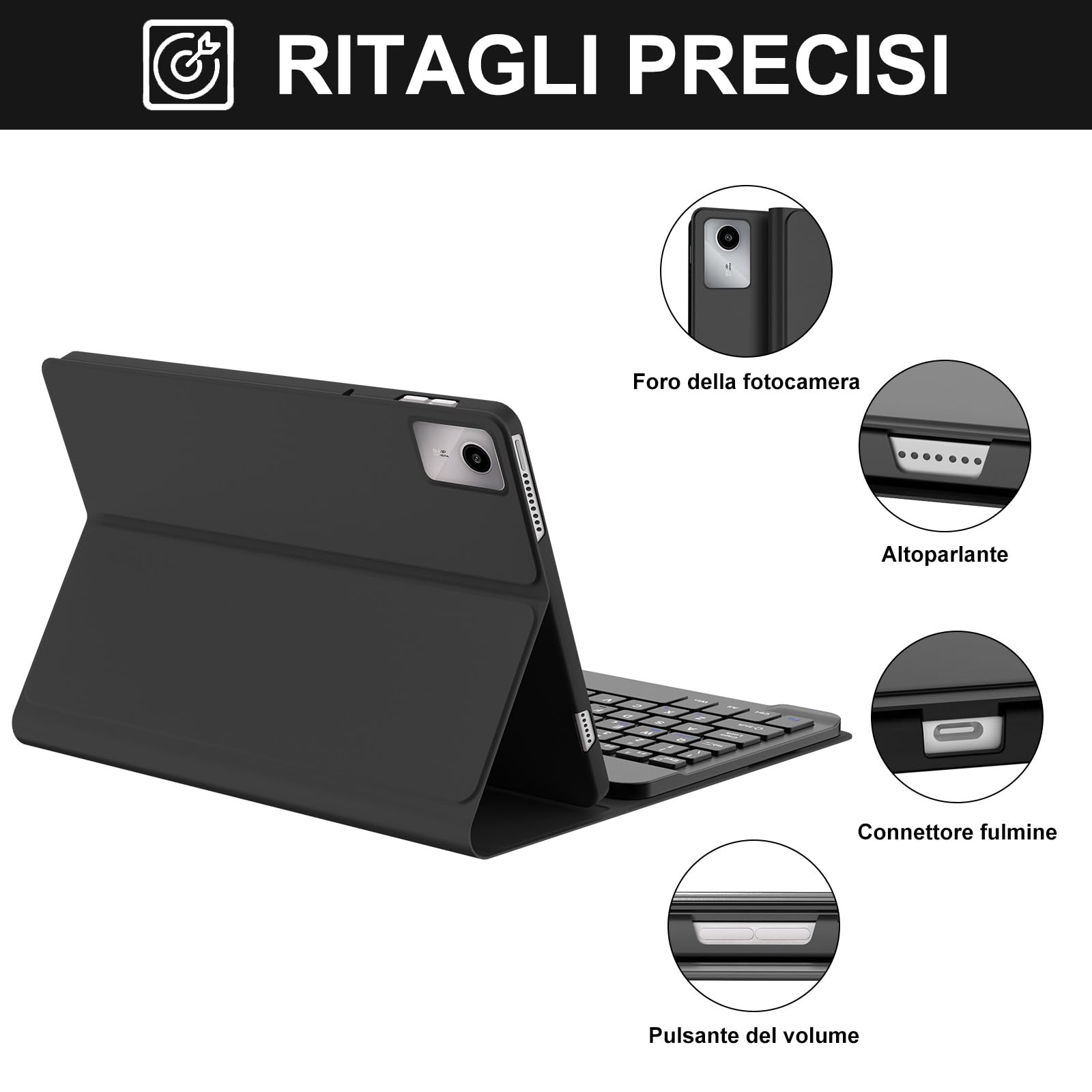 JADEMALL Custodia Tastiera per Lenovo Tab M11 11 Pollici 2024, Italiana QWERTY Tastiera Bluetooth Magnetica Staccabile per Lenovo Tab M11 11" 2024 (TB330FU/330XU), Nero