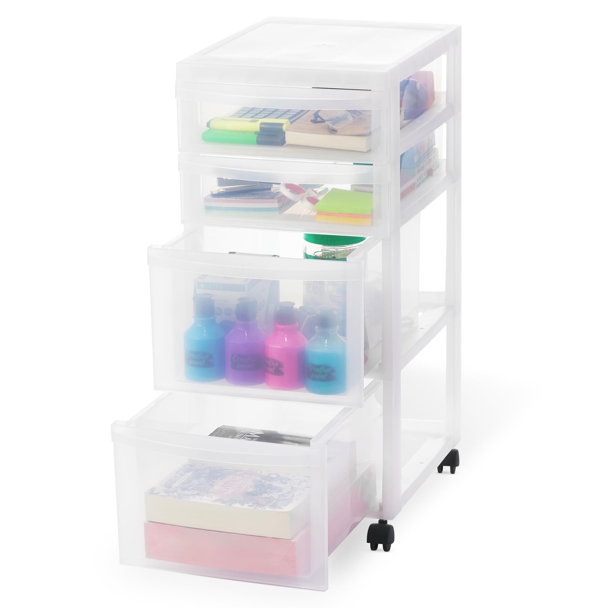 Iris Ohyama Cassettiera in Plastica con ruote, 2 Grandi & 2 Cassetti Piccoli, Biancastro, Maniglie facili da tirare, Organizzatore, Per Camera Da Letto, Bagno, Ufficio, Senza BPA, Contenitore, DC-322