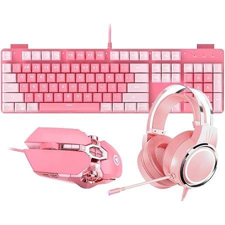 Amazon Co Jp ピンクの女の子のマウス キーボード セット 人間工学に基づいたキーボード ヘッドセット マウス バックライト付き有線 ゲーミングキーボードセット 104キー 色 Keyboard Headset Mouse 家電 カメラ