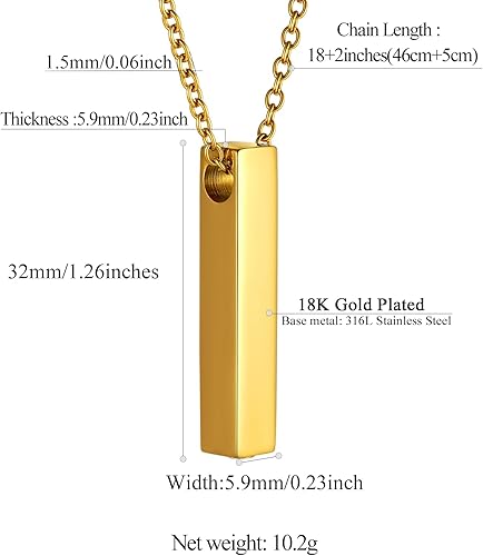 Miniatura 5 de FindChic Collares personalizados con urna para cenizas, barra vertical, gato, luna, reloj de arena, garra de perro, acero inoxidable, chapado en oro