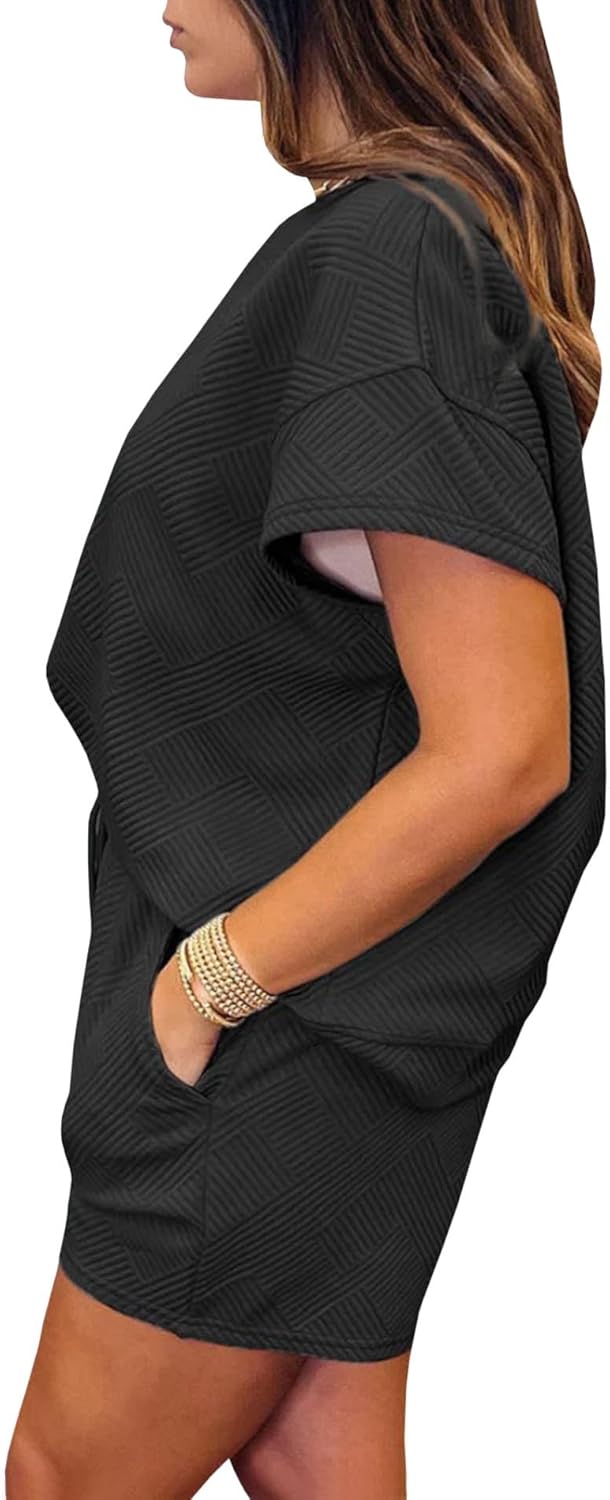 SOMTHRON Women's Summer 2 Piece Outfits Tracksuit Short Sleeve Pullover Tops Shorts Pajamas Sweatsuit Lounge Set - Image 2