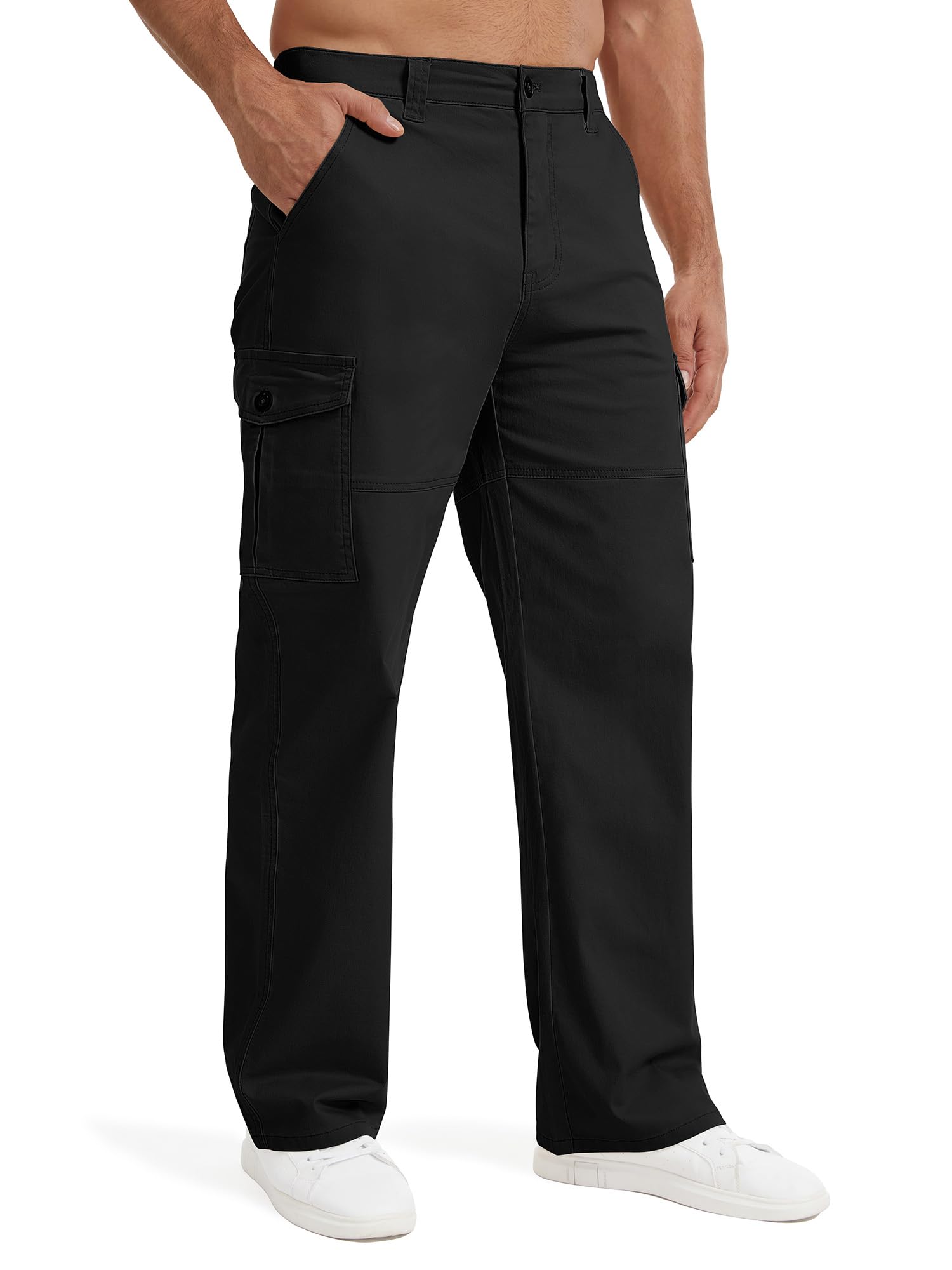 Herren Cargohose Loose Fit Baumwolle Stretch Arbeitshose | 6 Taschen, elastischer Bund hinten und gerades Bein – bequem für Alltag, Reisen, Garten und leichte Arbeiten