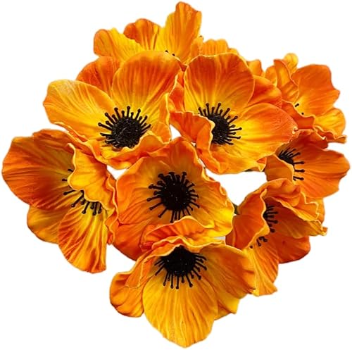 Miniatura 3 de 10 ramos de flores artificiales de 11 pulgadas, flores de amapola, anémona sintética de poliuretano, flores silvestres falsas para mesa de cocina,