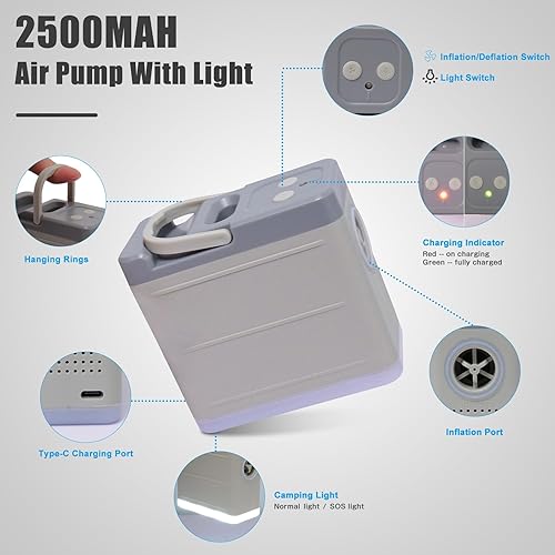 Miniatura 8 de Colchoneta de dormir autoinflable con bomba eléctrica, colchón de espuma viscoelástica ultraligero de 4 pulgadas de grosor, telescópico y compacto,