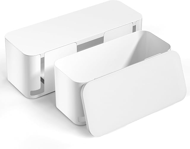 Yecaye Boîte de gestion des câbles, 2 Pack Cable Organizer Box, Gestion des cordons, Cord Hider pour cacher la couverture protecteur sur le bureau ou sur le plancher, Grand, Blanc