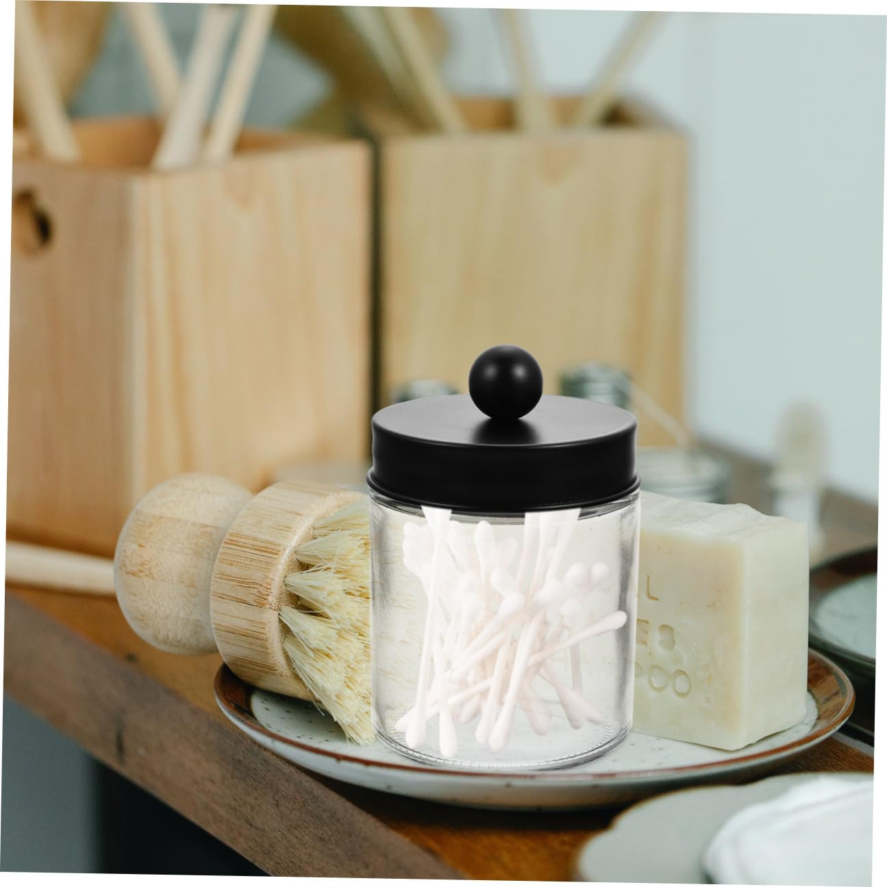 Glas Aufbewahrungsgläser Leichter Wattepad und Wattestäbchen Spender mit Edelstahldeckel 3 Stück-pack mit Glatten Runden Kanten Organizer für Badezimmer für Vanity und Tisch