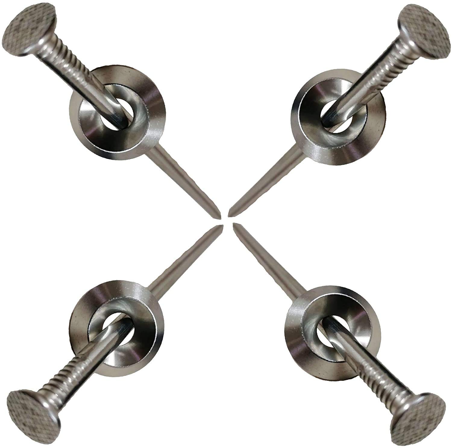 4 Piece Solid Stainless Steel Out-Door Patio Rug Stakes Outdoor Rug Holder RV Outdoor/Garden Furniture - Anchoring Blankets, Camping Tents, Tarps, and RV Mats - Easily Secure Your Rug to The Ground