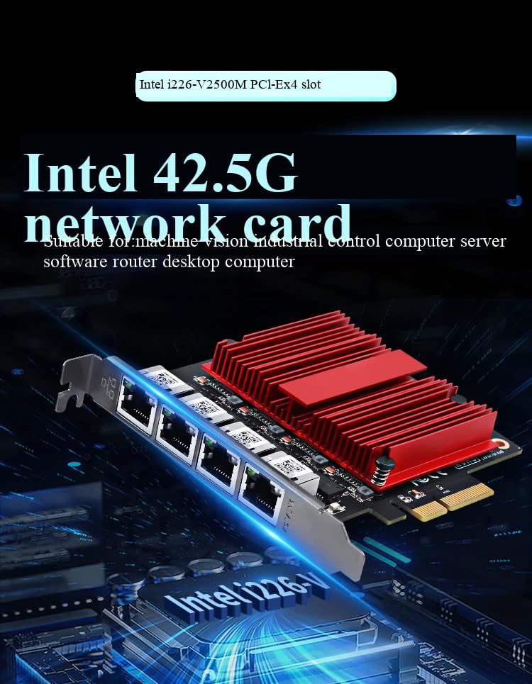 Tarjeta Ethernet PCIe de 2,5 G con chip Intel I226, adaptador de red Gigabit de 2500 Mbps a PCIE X4 X8 X16 NIC, tarjeta PCI Express Gigabit Ethernet para Windows 10/11/Linux/PVE/ESXi