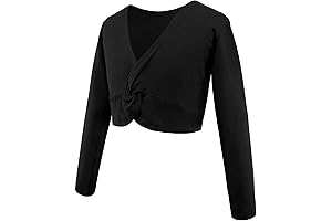 Daydance Girls' Dance Crop Tops Ballet Wrap Shrug Sweater Long Sleeve