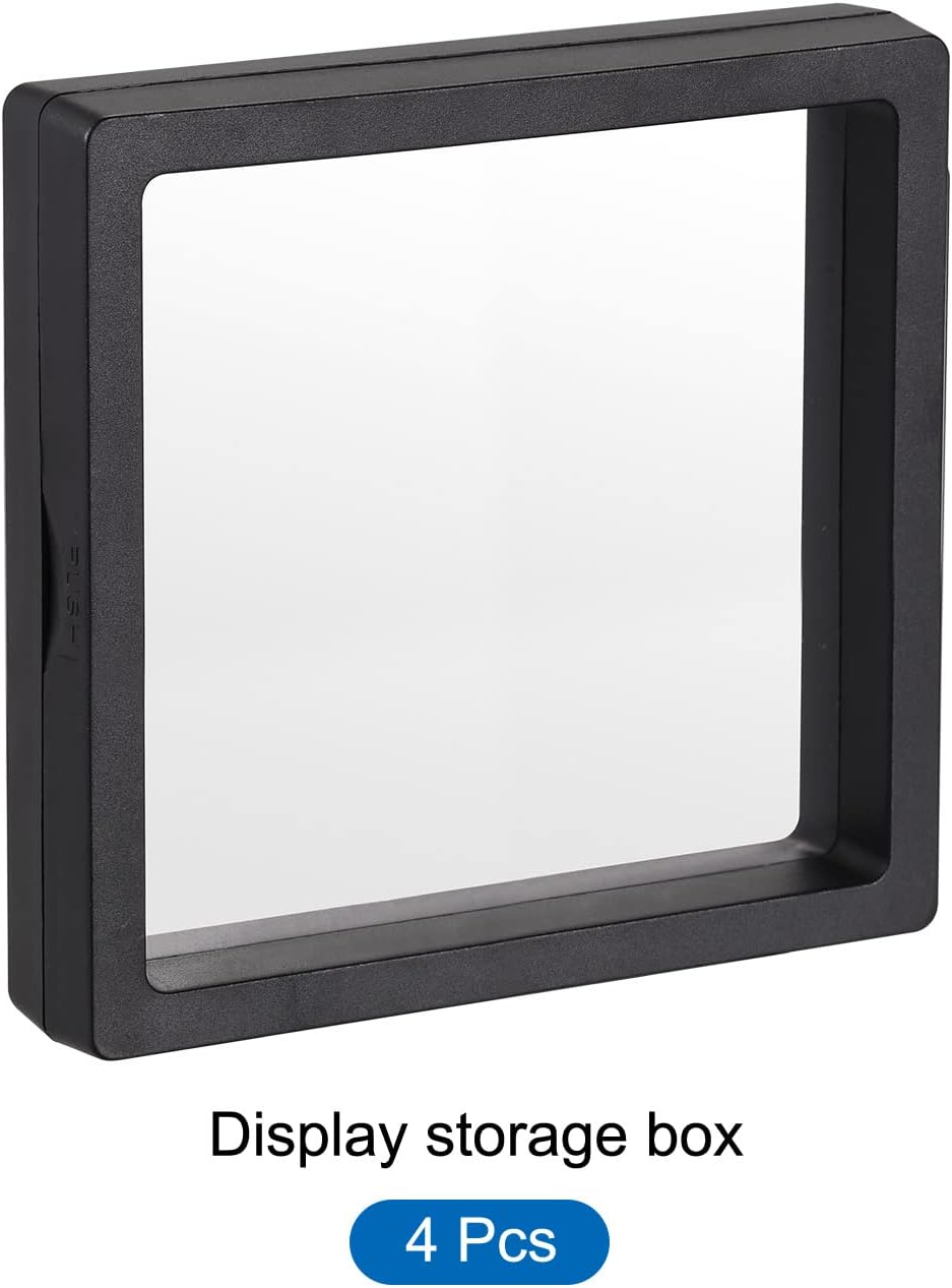 MECCANIXITY Floating Frame Display Holder Stand 3D Jewelry Display Box 4.33 x 4.33 x 0.79 inch Black for Ring Necklace Bracelet Earring Pack of 4