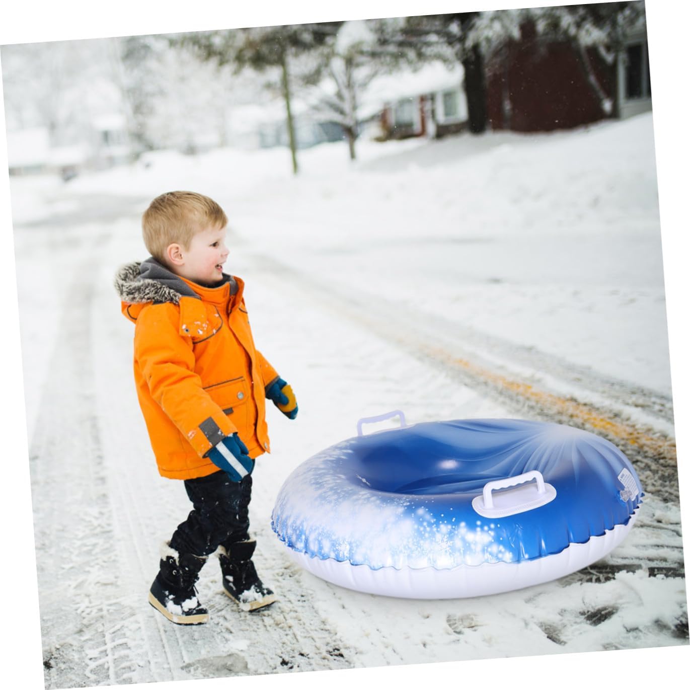 Inflatable Snow Tube for Winter Outdoor Sledding PVC Heavy Duty Snow Sled Tube with Handles and Adults Winter Sports